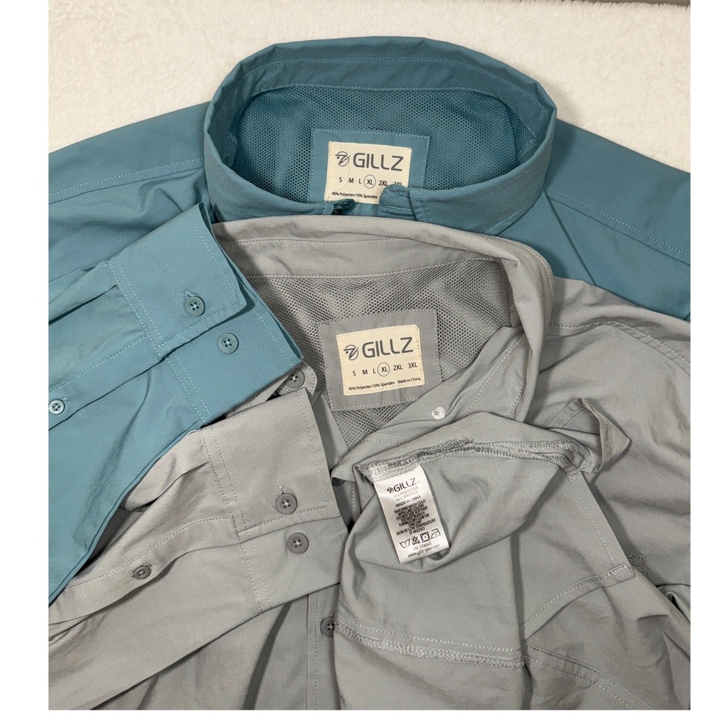 Lot of 2 Gillz Fishing Shirts Mens XL Long Sleeve Ventilated Grey Teal Blue XL